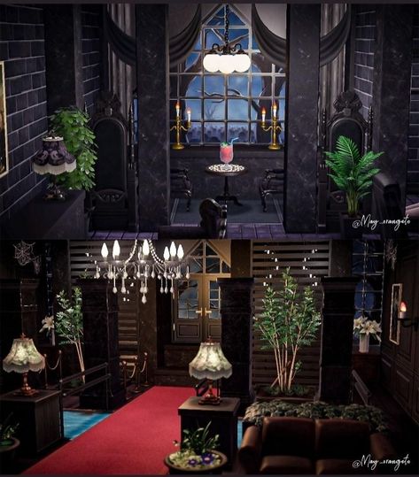 Acnh Gothic Room Ideas, Victorian Acnh Island, Goth Bloxburg Room, Animal Crossing Island Inspiration Goth, Acnh Victorian Island, Goth Animal Crossing Island, Acnh Gothic Island, Acnh Elegantcore, Acnh Campsite