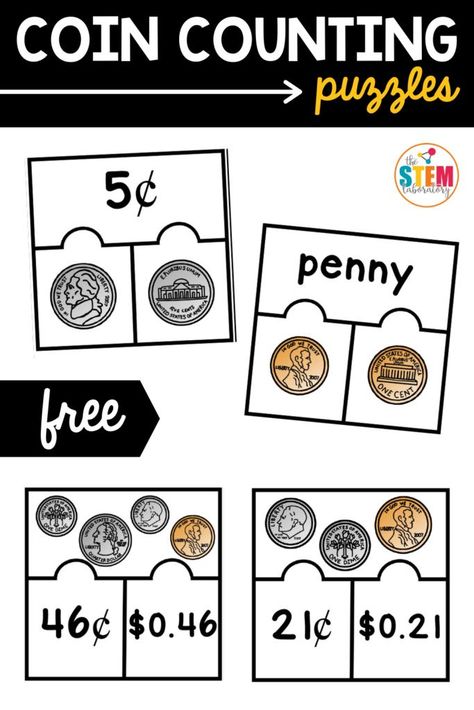 These coin counting puzzles make the perfect math center activity! Kids will practice addition skills as well by adding up multiple coins on some puzzle pieces. Math puzzles are so engaging and kids will choose this game again and again. #moneymath #coins #mathcenters Coins Kindergarten, Money Kindergarten, Free Math Centers, Fall Math Centers, Free Math Printables, Counting Puzzles, Counting Coins, Money Math, Math Puzzles