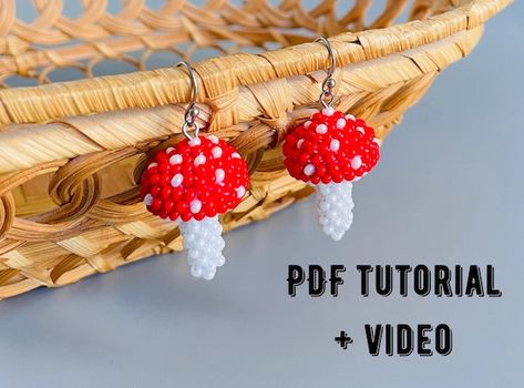 Mushroom Beaded Earrings Pattern, Seed Bead Mushroom Pattern, Beaded Mushroom Tutorial, Bead Mushroom Pattern, Mushroom Bead Earrings, Mushroom Beaded Earrings, Seed Bead Mushroom, Beaded Mushroom Earrings, Bead Mushroom