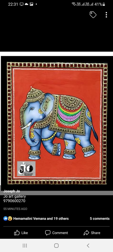 Elephant Tanjore Painting On Fabric, Tanjore Peacock Painting, Elephant Tanjore Painting, Simple Tanjore Painting, Madhubani Drawing, Aari Drawing, Painting Motifs, Blouse Painting, Thanjavur Painting