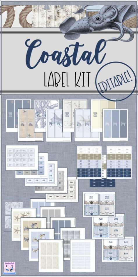 The COASTAL Label Kit includes tons of options to organize your classroom in style! Shades of navy, light blue, silver-gray, ivory, tan, and taupe combine for a nautical yet organic look. This item coordinates with my other COASTAL products -- get them all for a fully coordinated, total classroom theme!! You'll love all the resources offered in the COASTAL EDITABLE Label Kit!! #classroomdecor #classroomdecortheme #backtoschool #classroomtheme #newclassroom #classroommakeover #creativeclassroom Blue Classroom Theme, Beach Classroom Theme, Blue Classroom, Beach Classroom, Beach Theme Classroom, Flexible Seating Classroom, Drawer Cart, Ocean Theme Classroom, Teachers Toolbox