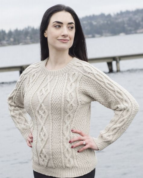 Free Knitting Pattern for a Cabled Sehome Pullover. Aran cabled ladies sweater to knit.. Fisherman Sweater Pattern Free Knitting, Ladies Aran Knitting Patterns Free, Aran Jumper Pattern Free, Ladies Jumpers Free Patterns, Aran Knitting Patterns Free Woman, Free Aran Knitting Patterns For Women, Easy Sweater Knitting Patterns Free, Aran Sweater Pattern Free, Cable Knitting Patterns Free