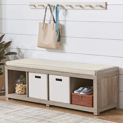 Better Homes and Gardens 4-Cube Organizer Storage Bench, Multiple Finishes - Walmart.com - Walmart.com Cube Storage Bench, 4 Cube Organizer, White Storage Bench, Cubby Storage Bench, Diy Storage Bench, Shoe Storage Bench, Wood Storage Bench, Cubby Storage, Cube Organizer