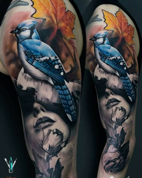 Bluejay tattoo by @gorskytattoos at @ushuaiatattoo.london in London U.K. #gorskytattoos #damiangorski #ushuaiatattoolondon #london #uk #unitedkingdom #bluejay #bluejaytattoo #birdtattoo #tattoo #tattoos #tattoosnob Bluejay Tattoo, Blue Jay Tattoo, Jay Tattoo, Bird Tattoo Men, Bluebird Tattoo, Vogel Tattoo, Tattoo Neck, Tattoos Pictures, Tattoo Inspiration Men