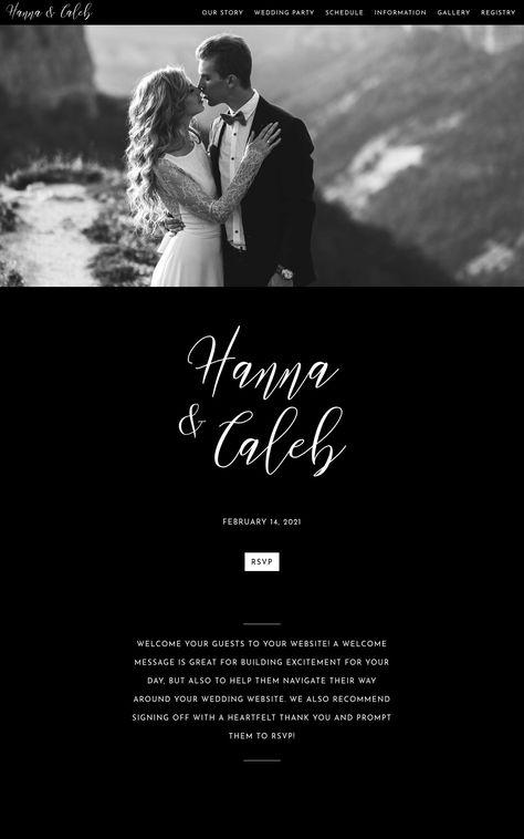 Black and white wedding website design Black And White Wedding Website, Modern Wedding Website, Free Wedding Website, Wedding Website Examples, Wedding Website Template, Wedding Web, Monochrome Weddings, Wedding Website Design, Beautiful Engagement Photos