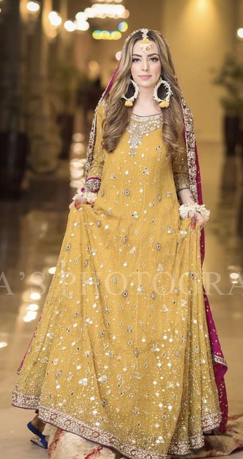 Haldi Mayoo Wedding suit - Buy Latest Pakistani Pakistani Yellow Dresses online at Master Replica Pakistan. To Buy Pakistani suits Contact us today at +923322622227 (WhatsApp / Call) Ubatna Dress Pakistani, Sanchak Dresses Brides, Ubtan Dress, Mayoon Bride, Pakistani Mehndi Dress, Haldi Dress, Bridal Mehndi Dresses, Function Dresses, Mehndi Dress