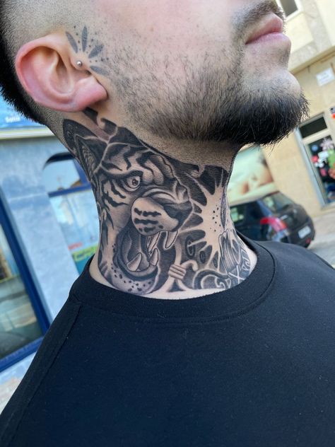 Tiger Neck Tattoo, Flower Neck Tattoo, Front Neck Tattoo, Cute Elephant Tattoo, Full Neck Tattoos, Bluebird Tattoo, Best Neck Tattoos, Throat Tattoo, Web Tattoo