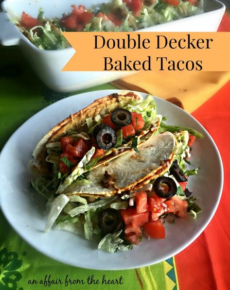 Double Decker Baked Tacos Double Decker Tacos, Taco Meatloaf, Baked Tacos, Crunchy Corn, Refried Bean, Taco Wraps, Corn Taco, Heart Recipes, Taco Bake