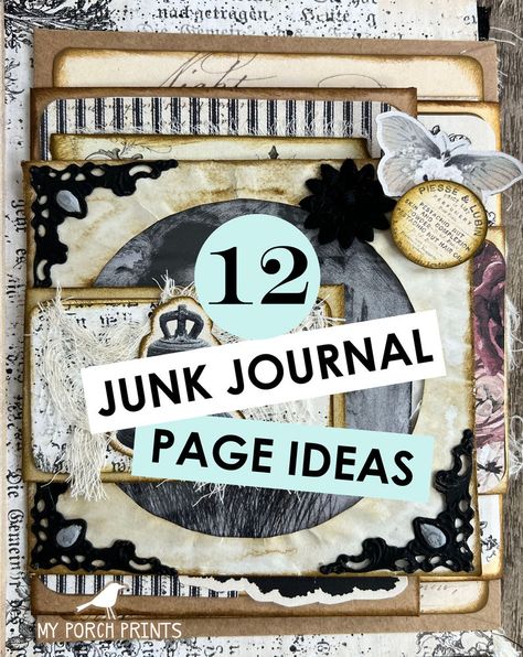 Junk Journal Page Ideas, Scrap Journaling, Empty Journal, Homemade Journal, Journal Page Ideas, My Porch Prints, Bulletin Journal, Handmade Journals Diy, Altered Book Journal