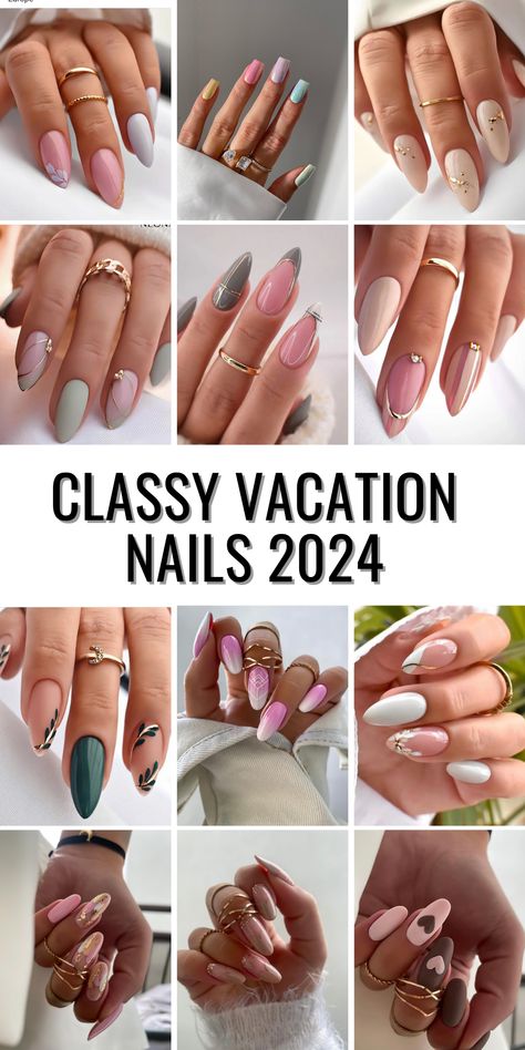 Classy Vacation Nails 2024: Elevating Your Travel Style with the Latest Trends - divagaze.com 2024 Nail Trends Vacation, Nail Design Trends 2024, Classy Vacation Nails Almond, Spring Wedding Guest Nails, 2024 Vacation Nails, Minimalist Vacation Nails, Short Almond Nails Designs Spring, Spring Nails 2024 Trends Square, Spring Nails 2024 Trends Short