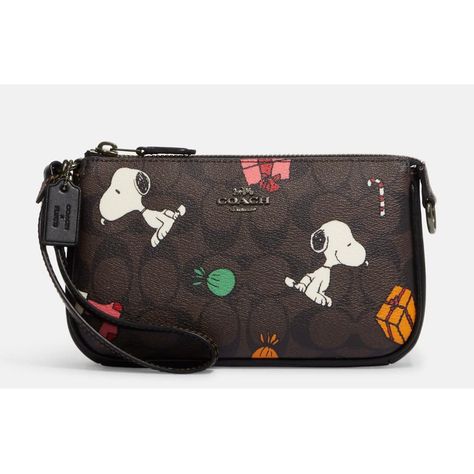 Coach X Peanuts Nolita 19 In Signature Canvas With Snoopy Presents Print New With Tags Product Details Signature Coated Canvas And Smooth Leather Two Credit Card Slots Inside Multifunction Pocket Zip-Top Closure, Fabric Lining Handle With 6 1/4" Drop 7 1/2" (L) X 4 1/2" (H) X 2" (W) Nolita 19, Neoprene Tote, Coach Tote, Wristlet Purse, Coach Shoulder Bag, Signature Canvas, Black Shoulder Bag, Designer Shoulder Bags, Coach Leather