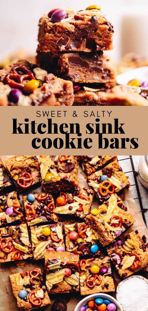 Mary Makes It Easy Kitchen Sink Cookie Bars, Cookie Layer Bars, Kitchen Sink Cookie Bars Mary Berg, Everything But The Kitchen Sink Bars, Everything Cookie Bars, Loaded Cookie Bars, Kitchen Sink Bars Recipe, Kitchen Sink Blondies, Sweet And Salty Bars