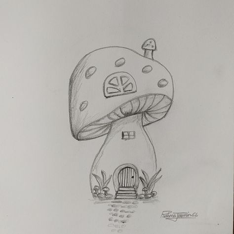 Drawing Ideas Aesthetic Pencil, House Pencil Drawing, Mushroom Land, Toadstool House, Sketches Ideas, Mushroom Drawing, Fantasy Maps, Notebook Art, Mushroom Art