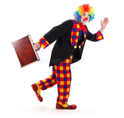 Clown with briefcase. Happy clown walking away while swaying briefcase and wavin #Sponsored , #sponsored, #affiliate, #briefcase, #swaying, #wavin, #Happy Clown Pictures, Clown Walk, Happy Clown, Clown Costumes, Clown Pics, Clown Costume, My Brain, Magazine Design, Stock Photography