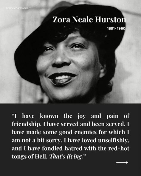 Zora Neale Hurston was a writer, anthropologist, and folklorist, best known for her vibrant portrayal of African American culture in the early 20th century. Born in 1891, Hurston grew up in Eatonville, Florida, one of the first all-Black towns in the U.S., and this rich cultural heritage deeply influenced her work. Her most famous novel, Their Eyes Were Watching God, is a powerful story of self-discovery and resilience that continues to captivate readers with its lyrical prose and explora... Their Eyes Were Watching God, Zora Neale Hurston, Famous Novels, African American Culture, American Culture, Wise Quotes, Self Discovery, God Is, Early 20th Century