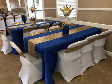 Blue And Gold Tables, Royal Blue And Gold Table Setting, Blue And Gold Table Decor, Royal Blue And Gold Party Decorations, Quince Decorations Blue And Gold, Blue And Gold Table Cloth, Blue And Gold Banquet Centerpieces, Blue And Gold Table Setting, Royal Blue And Gold Quinceanera Main Table