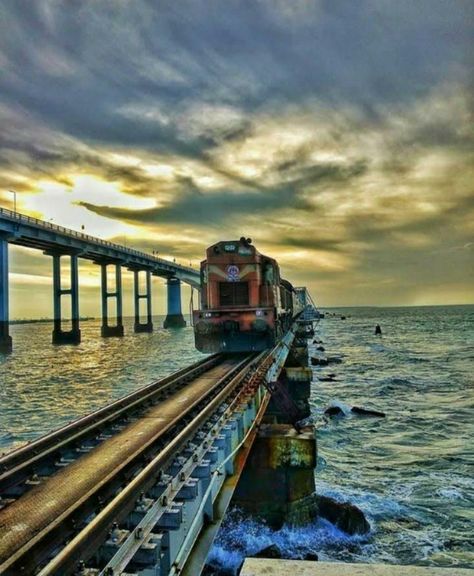 Indian Railways Wallpaper, Pamban Bridge, Indian Railway Train, India Railway, India Vacation, India Travel Places, Indian Railways, Train Photography, No Drama