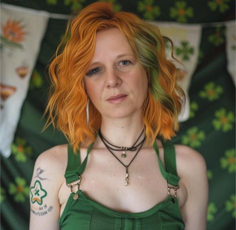 Ginger And Green Hair, Orange And Green Hair, Hair Color Orange, Orange Hair, Green Shirt, Green Hair, Green And Orange, Dyed Hair, Hair Inspo