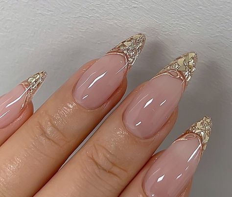 Glitter French Nails, Gold Acrylic Nails, Milky Nails, 2023 Pink, Nails Silver, Gold Prom, Nails Gold, Gold Nail, Her Nails