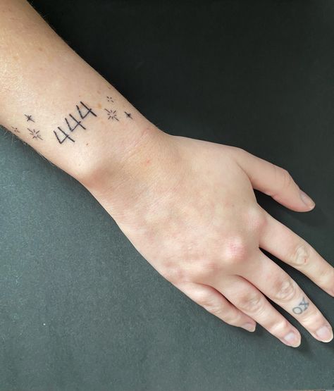 444 Tattoo On Finger, 444 Arm Tattoo Ideas, 444tattoo Ideas, Ways 444 Tattoo, 444 Tattoo With Sparkles, 444 Tattoo Ideas Font, 444 Tattoo Font, 444 Tattoos, Medusa Symbol