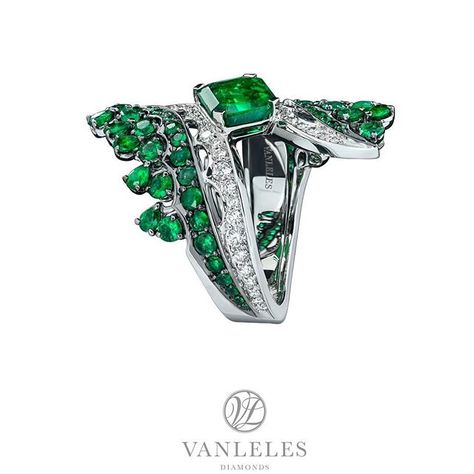 Bonetta Ring featuring octahedron emerald from our Legends of Africa High… Garnet And Diamond Ring, High Jewellery, Tsavorite Garnet, Luxury Jewellery, Green Diamond, Emerald Jewelry, Zambia, Emerald Diamond, Jewellery Collection