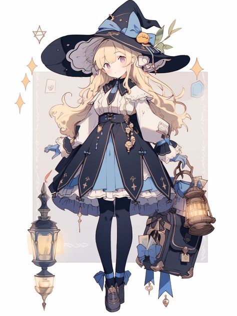 Character Design Overalls, Fantasy Witch Outfit Drawing, Garden Witch Outfit, Witch Academia Outfit, Mage Reference, Cute Witch Outfits, Witch Outfits Aesthetic, Witch Outfit Drawing, Witch Vtuber