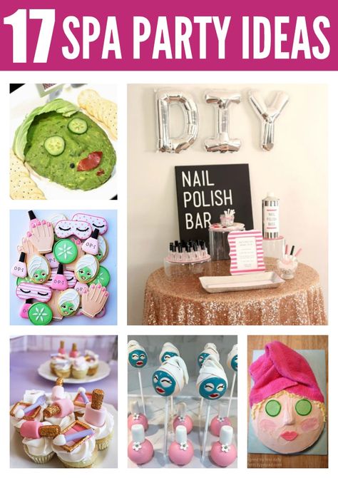 17 Fabulous Spa Party Ideas on Pretty My Party #prettymyparty #spaparty #spapartyideas #spa #spabirthdayparty #spathemedparty #spapartytheme #spathemedbirthdayparty #spabirthday Diy Girls Spa Party For Kids, Girls Spa Party Games, Teen Spa Party Activities, Pre Teen Spa Party, Diy Spa Party, Spa Party Foods, Girls Pamper Party, Spa Party Theme, Spa Party Decorations