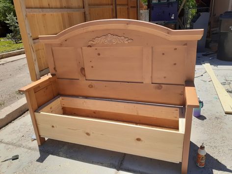 Bench Made From Headboard, Headboard Bench Diy, Headboard Benches With Storage, Spring Patio, Crib Ideas, Bed Frame Bench, Headboard Benches, Queen Size Bed Frame, Head Boards