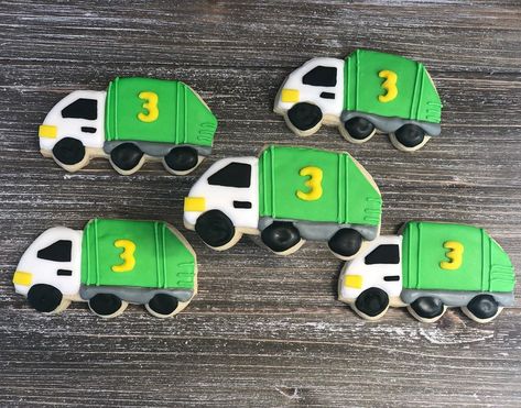 Truck Themed Birthday Party, Thanksgiving Cookies Decorated, Thanksgiving Cookies, Trucks Birthday Party, Cookies Decorated, Garbage Truck, Themed Birthday Party, 3rd Birthday, Cookie Decorating