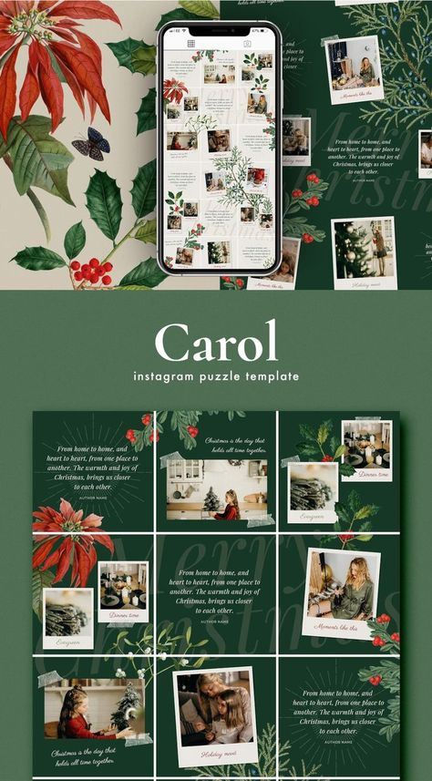 Christmas Instagram Feed Design, Christmas Grid Instagram, Christmas Instagram Templates, Christmas Post Instagram, Christmas Website Design, Christmas Instagram Feed, Canva Desktop, Christmas Fonts Alphabet, Merry Christmas Font