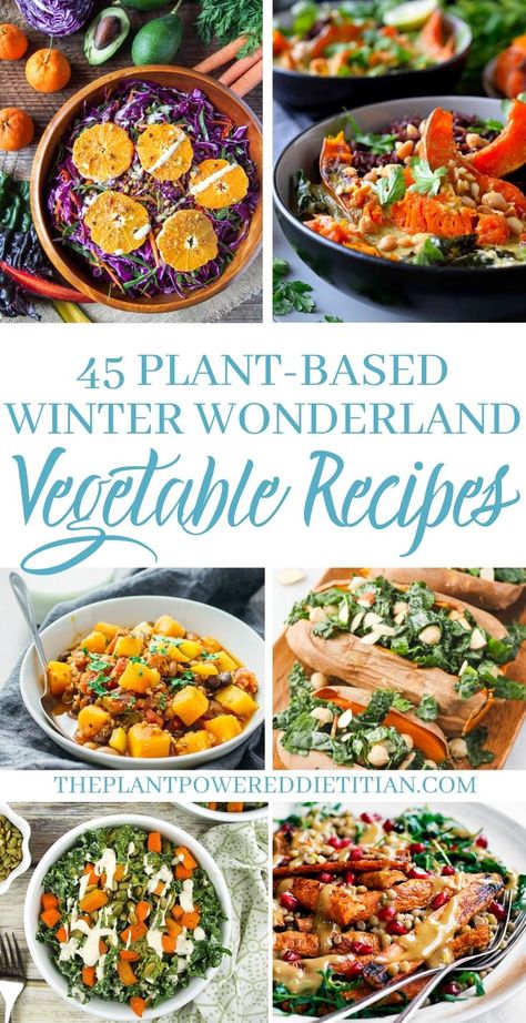 Welcome to winter! Just because it’s cold outside, it doesn’t mean you can’t celebrate veggies in all of their winter glory. So, I’m honoring winter vegetables in this amazing collection of #plantbased (#vegan) #winter wonderland #vegetable recipes. Enjoy! #vegetablerecipes #vegetablerecipeshealthy #vegetablerecipeseasy #wintervegetables #veganvegetablerecipes Winter Veggie Recipes, Winter Vegetable Recipes, December Food, Winter Vegetables Recipes, Vegan Vegetable Recipes, Veggie Ideas, Winter Veggies, Winter Vegetable, Healthy Vegetable Recipes