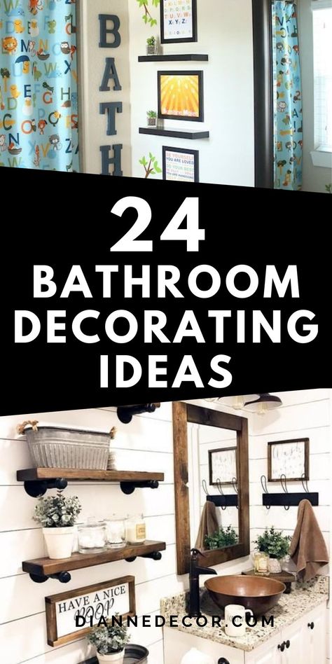 If you've been looking for a little inspiration for your home. Here are 24 bathroom decorating ideas you should try. #bathroomdecoratingideas #bathroomdecor #bathroom #homedecor #decor #decoratingonabudget Bathroom Wall Organization Ideas, Country Bathroom Decor Ideas, Wall Art For Bathrooms, Farmhouse Bathroom Decor Ideas Diy, Decorating Around A Garden Tub, Large Bathroom Ideas Decor, Bathroom Decor Ideas Wall Art, Bathroom Door Decor Ideas, Guest Bathroom Themes