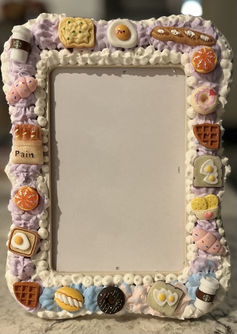 Handmade silicone decoden and clay decoden with a variety of charms featuring breakfast ! Decoden Picture Frame, Decoden Frame, Candy Charms, Candy Clay, Charms Candy, Cake Frame, Plywood Projects, Handmade Phone Case, Food Charms