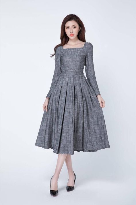 0731460a8a5ce1626210cbf4385ae0efdesc46863609ri Fit And Flare Dress Long, Chifon Dress, History Bounding, Casual Frocks, Long Sleeves Dress, Top Girl, Frock For Women, Spring Dresses Casual, Dress Pleated