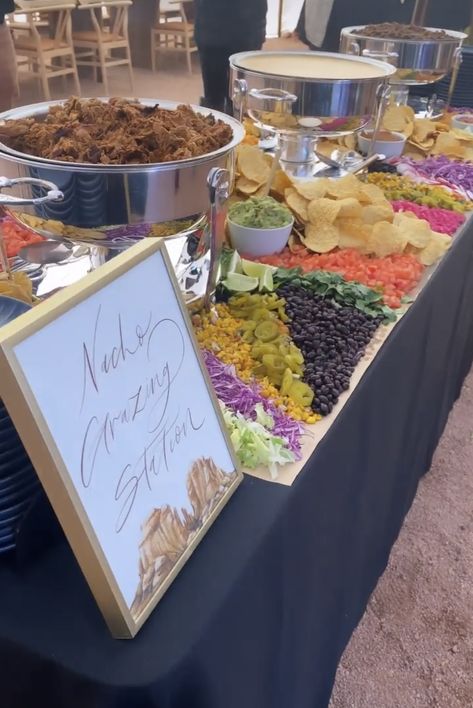 Nacho Bar Display, Mexican Food Buffet Wedding, Taco Bar Charcuterie Table, Taco Charcuterie Table, Fancy Nacho Bar, Build Your Own Nacho Bar Ideas, Wedding Nacho Bar Ideas, Taco Bar Set Up Ideas Mexican Buffet, Upscale Taco Bar