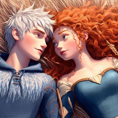 Jack Frost And Merida, Merida And Jack Frost, Disney Theory, Disney Princess Artwork, Disney Brave, Big Six, Fantasy Heroes, Princesa Disney, Cute Couple Drawings