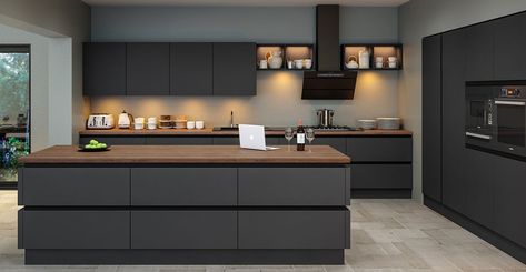 Reface or Replace Your Kitchen Units | Dream Doors Handleless Kitchen Cabinets, Modern Grey Kitchen, Contemporary Style Kitchen, Open Plan Kitchen Dining Living, Grey Kitchen Designs, Handleless Kitchen, Open Plan Kitchen Dining, Dining Room Combo, Kitchen Dining Living