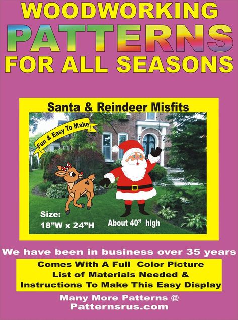 SANTA and Reindeer MISFITS Woodworking Pattern 40 / 24 | Etsy Yard Art Crafts, Woodworking Patterns, Rudolph The Red, Halloween Monster, Red Nosed Reindeer, Halloween Photos, Santa And Reindeer, Size Pattern, Fun Easy