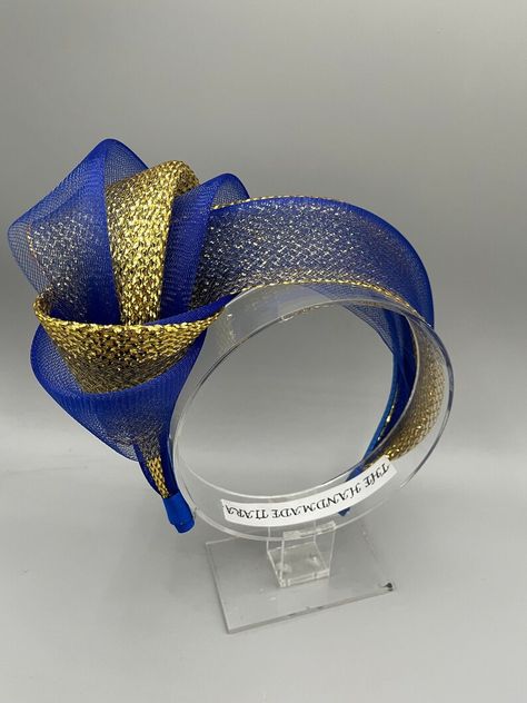 Royal Blue and Gold Fascinator Knot Headband Perfect for Races or Mother of the Bride, Wedding Guest Headwear, Hatinator - Etsy UK Wedding Guest Fascinators, Diy Fascinator, Gele Styles, Gold Fascinator, Fascinator Hats Diy, African Hair Wrap, Sewing Headbands, Headband Fascinator, Diy Hair Accessories Ribbon