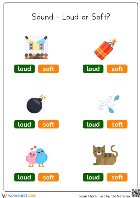 Identify loud and soft sounds with this worksheet, perfect for introducing basic concepts of volume. This collection is all free for you! Try it now! 💥 Soft And Loud Sounds Worksheets, Opposites Worksheet, Basic Concepts, Elementary Education, Phonics Activities, Grade 1, Phonics, Sound, Education