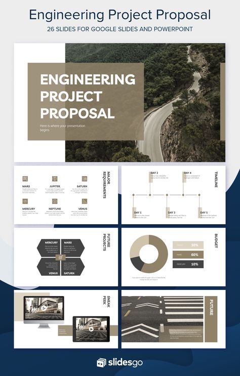 Explain a new project proposal of an engineering work with this new free presentation template Engineering Inspiration, Project Proposal Presentation, Presentation Project, Proposal Presentation, Cafe Window, Presentation Slides Design, Powerpoint Slide Designs, Presentation Design Layout, Project Proposal Template