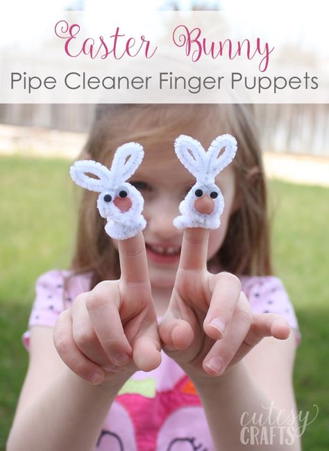 Easter Craft for Kids - Bunny Pipe Cleaner Finger Puppet - Cutesy Crafts Bunny Pipe Cleaner, Easter Jesus Crafts, Paper Craft Ideas For Kids, Easter Craft For Kids, Easter Crafts Dollar Store, Paper Bird, Diy Crafts For Girls, Pipe Cleaner Crafts, Paper Craft Ideas