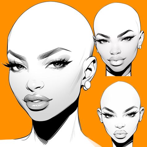 Female Face Proportions Drawing, Black Faces Drawings, Female Face Expressions Drawing, Women Head Drawing, Head Pose Reference Drawing, Character Face Expressions, Face Base Drawing, Face Drawing Outline, Female Face Reference