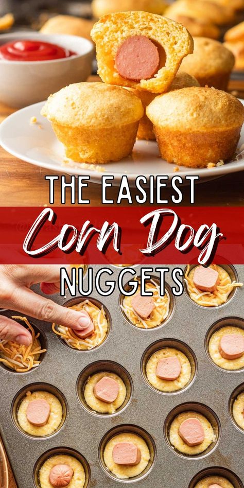 Corn Dog Bake, Corn Dog Muffins Jiffy, Jiffy Mix Corn Dogs, Cornbread Bites, Corn Dog Nuggets, Corn Nuggets Recipe, Bisquick Inspired Recipes, Baked Corn Dogs, Meal On A Budget