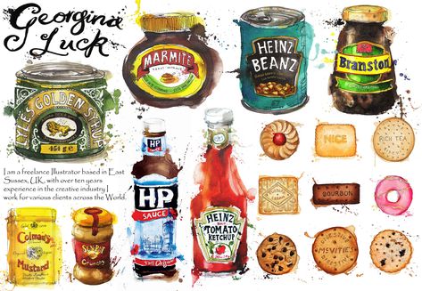 Georgina Luck Food illustrations Food And Drink Art Gcse, Georgina Luck Artist Research Page, Food Gcse Art, Surroundings Art, Georgina Luck, Watercolour Food, Artist Research Page, Food Project, Art Shopping