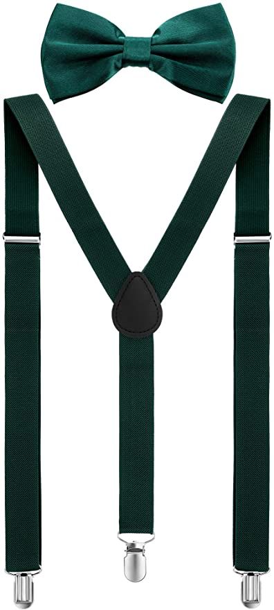 Amazon.com: Suspender Bow Tie Set Clip On Y Shape Adjustable Braces, 80s Costume Suspenders Shoulder Straps for Halloween Cosplay Party (Green): Clothing Emerald Groomsmen Attire Bow Tie And Suspenders, Olive Green Suspenders Wedding, Emerald Green Suspenders, Forest Quinceanera, Sage Green Bow Tie And Suspenders, 80s Suspenders, Clue Costume, Enchanted Forest Quinceanera Theme, Enchanted Forest Quinceanera