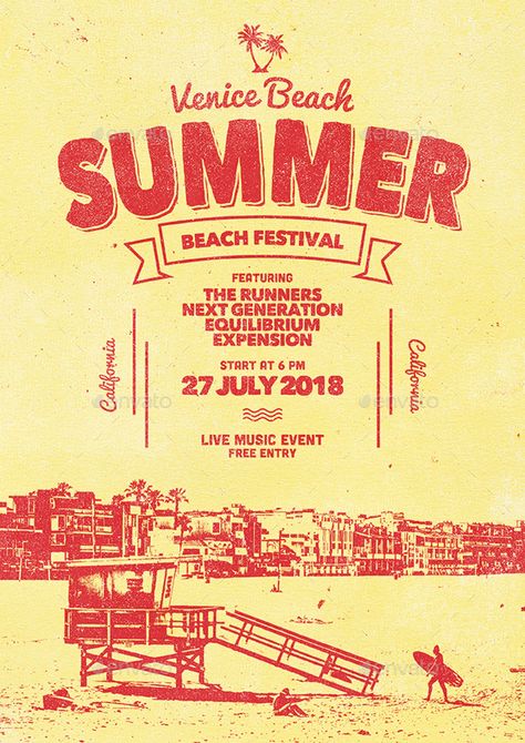 Surf Event Poster, Beach Music Festival Poster, Community Flyer Design, Summer Concert Poster, Summer Party Poster Design, Beach Festival Poster, Summer Event Poster, Festival Lineup Poster, Summer Festival Poster