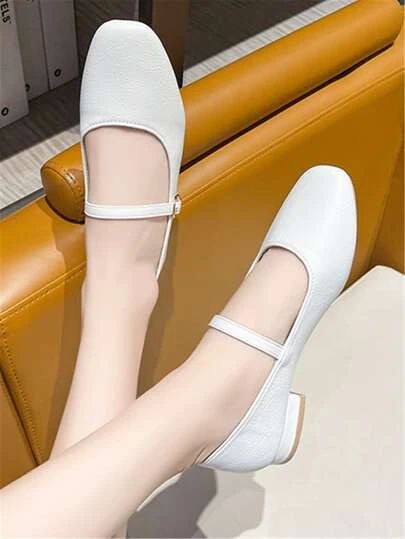 SHEIN MOD Women Buckle Decor Square Toe Flats, Preppy White Mary Jane Shoes | SHEIN USA White Mary Jane Shoes, Square Toe Flats, Shoes Shein, Preppy Shoes, Mary Jane Flats, Jane Shoes, Mary Jane Shoes, Office Wear, What I Wore