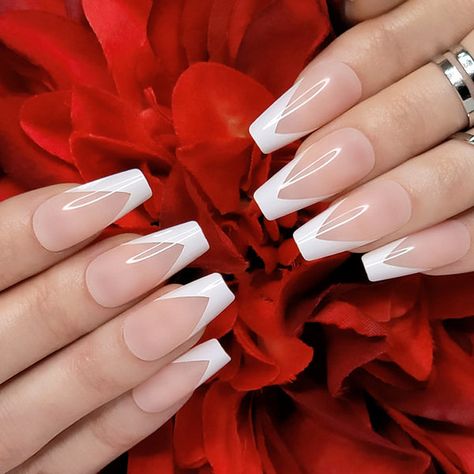 Best 17+ french coffin nails you must try this year Classy Coffin Acrylic Nails, Coffin Nails Designs French Tip, French Tip Nails Coffin Shape, Colored French Tip Nails Coffin, White French Coffin, French Tips Coffin Nails, French Coffin Acrylic Nails, French Nails Ballerina, French Nails Coffin