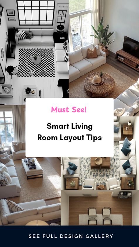 Revamp your living space with these smart living room layout tips. Discover how to arrange furniture more effectively, optimize traffic flow, and highlight focal points, making your room feel both spacious and welcoming. These layout ideas focus on versatility, catering to small and large spaces alike. Learn how to mix styles, coordinate colors, and enhance functionality by strategically placing seating and decor. Transform your living room into a perfect blend of comfort, style, and usability with these easy-to-follow design suggestions. Small Family Room Layout, Small Living Room Furniture Layout, Small Living Room Layout Ideas, Small Living Room Arrangements, How To Arrange Furniture, Living Room Layout Ideas, Smart Living Room, Room Layout Ideas, Arrange Furniture